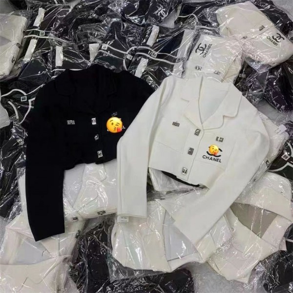 Chanel ブランド スーツ レディース ジャケット シャネル 可愛い ニットジャケット 気質コート セレブリティ風  小香風 ャケット ファション ジュアル スタイリ ッシュジ Lサイズ  白 黒 ベージュ 