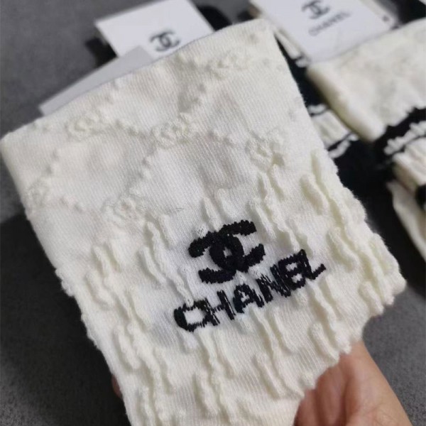 Chanel シャネル ブランド ハイソックス 大人気コットン 靴下 メンズ 通気性浅口ソックス 女の子好き 韓国ブランドソックス 男女兼用 ファッション 5足セット