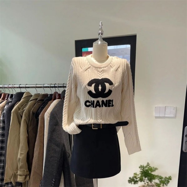 Chanel シャネルブランド ニット レディース セーター トップス 長袖 クルーネック 春 秋 冬 ニュールック 重ねる着便利 着回しやすい 着痩せ S - L 高伸縮 リブ カットソー ニットソー インナー カジュアル