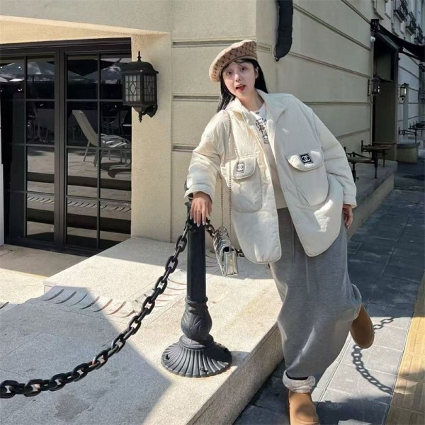 Chanel シャネルブランド キルティングジャケット レディース 中綿 ノーカラーコート アウター 防寒コート ショート丈 人気 暖かい 軽量 無地 棉服 秋冬S- L