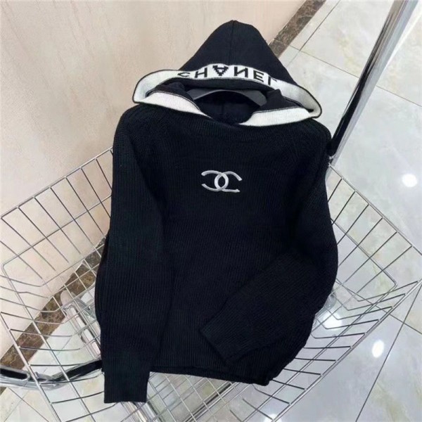 Chanel シャネルハイブランドパーカー ニット レディース セーター ニットパーカー 長袖 フード付き トップス きれいめ プルオーバー ラグランスリーブ 無地 カジュアル ゆったり きれいめ 暖かい 普段着 通勤 春 秋 冬