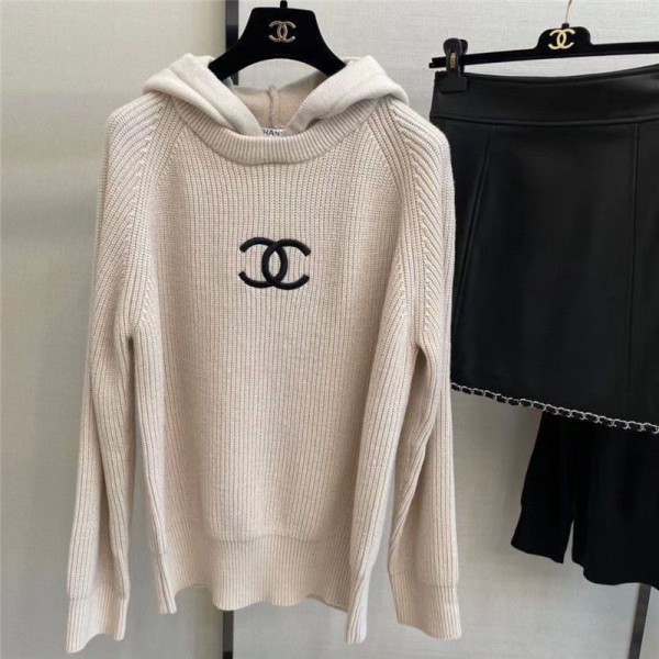 Chanel シャネルハイブランドパーカー ニット レディース セーター ニットパーカー 長袖 フード付き トップス きれいめ プルオーバー ラグランスリーブ 無地 カジュアル ゆったり きれいめ 暖かい 普段着 通勤 春 秋 冬