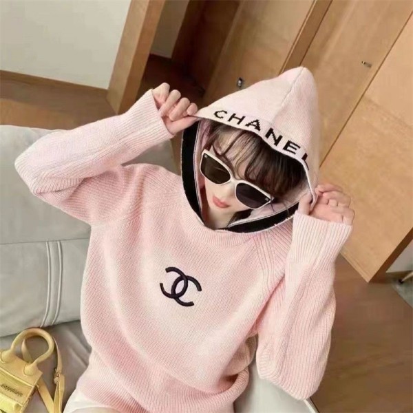 Chanel シャネルハイブランドパーカー ニット レディース セーター ニットパーカー 長袖 フード付き トップス きれいめ プルオーバー ラグランスリーブ 無地 カジュアル ゆったり きれいめ 暖かい 普段着 通勤 春 秋 冬