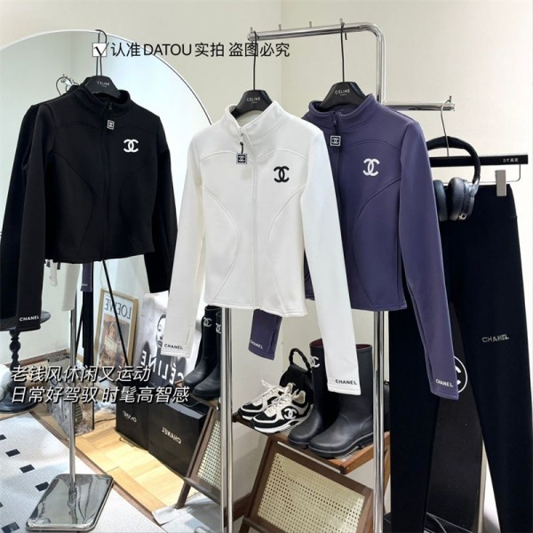 Chanel シャネル ブランドランニング コート レディース フルジップ裏起毛 長袖 スリムフィット レディースコート 秋冬 スポーツウェア ヨガウェア 親指穴付 トレーニング ジム アウトドア 防寒保温