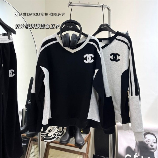 Chanel シャネル ハイブランド プルオーバーパーカー 偽物スウェット ハイブランド 秋冬ボアパーカーブランド 裏起毛 スウェット偽物 男女兼用