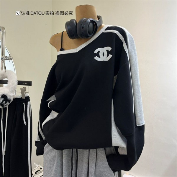 Chanel シャネル ハイブランド プルオーバーパーカー 偽物スウェット ハイブランド 秋冬ボアパーカーブランド 裏起毛 スウェット偽物 男女兼用