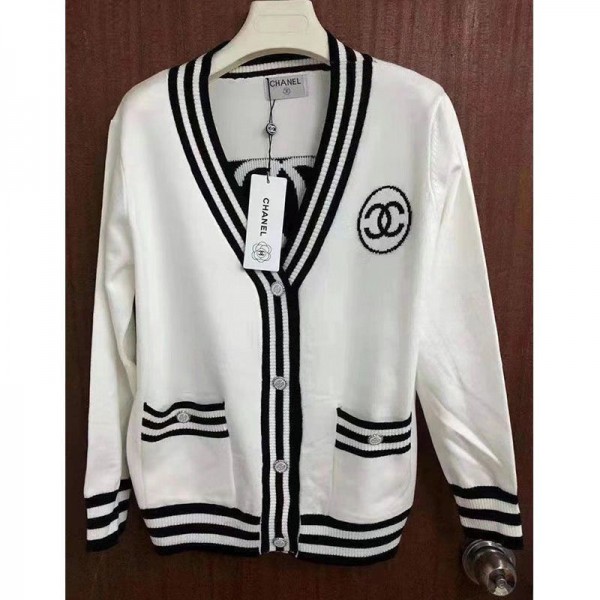 Chanel シャネルハイブランドカーディガン ニット レディース セーター S - XL 体型カバー 上品で女性らしい雰囲気 アウター Vネック トップス ゆったり 前開き 高伸縮 小顔 着痩せ 暖かい 冷房対策 羽織り コート カジュアル オフィス 通勤 日常