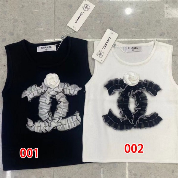 Chanel シャネルブランドタンクトップ レディース リブ インナー S - XL タンク キャミソール S - XL 重ね着 トップス ノースリーブ ルームウェア 部屋着 シンプル 刺繍付き 白 黒 ストレッチ 春 夏 秋おしゃれ ベーシックキャミソール 肌着 着痩せ