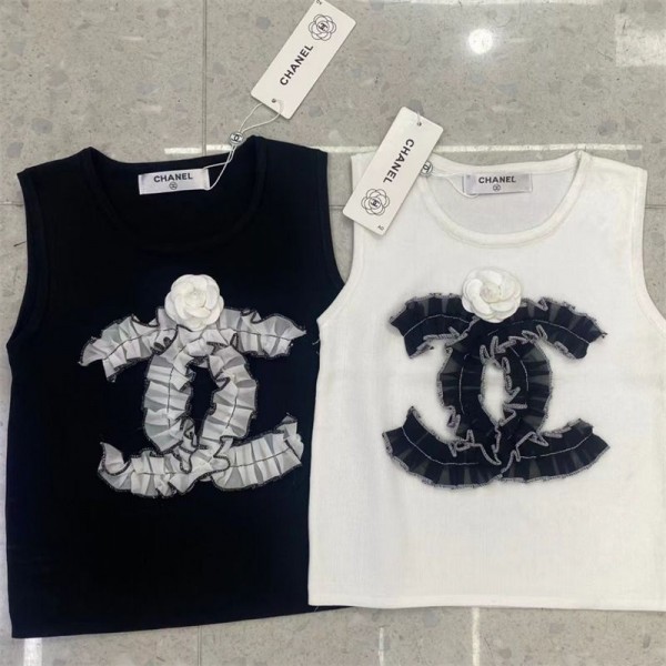 Chanel シャネルブランドタンクトップ レディース リブ インナー S - XL タンク キャミソール S - XL 重ね着 トップス ノースリーブ ルームウェア 部屋着 シンプル 刺繍付き 白 黒 ストレッチ 春 夏 秋おしゃれ ベーシックキャミソール 肌着 着痩せ