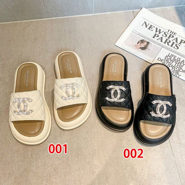 Chanel シャネルブランド スリッパ レディース お出かけ用サンダルブランド室内スリッパ シャワー 225¬250cm バス トイレ ベランダ用 ルームシューズ レディース ブランドブランド ミュール  美脚 可愛い