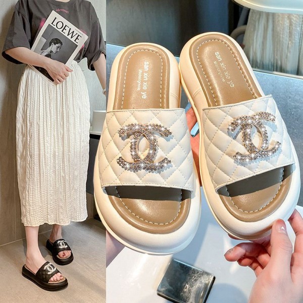 Chanel シャネルブランド スリッパ レディース お出かけ用サンダルブランド室内スリッパ シャワー 225¬250cm バス トイレ ベランダ用 ルームシューズ レディース ブランドブランド ミュール  美脚 可愛い
