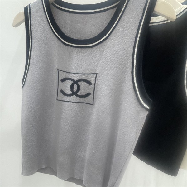Chanel シャネルハイブランドタンクトップ レディース リブニット キャミソール  スクエアネック 肩紐太め インナー トップス ノースリーブ 重ね着 通気性 柔らか 