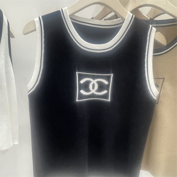 Chanel シャネルハイブランドタンクトップ レディース リブニット キャミソール  スクエアネック 肩紐太め インナー トップス ノースリーブ 重ね着 通気性 柔らか 