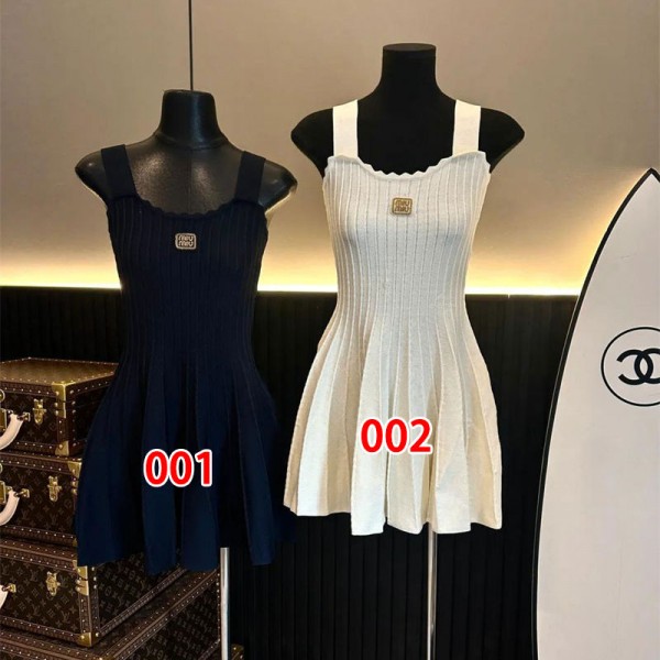 ミュウミュウ MiuMiuブランドニットワンピース レディース 夏 膝丈 タイトワンピース スリム 袖なし レディース 上品 ワンピース 気質 ドレス S - XL