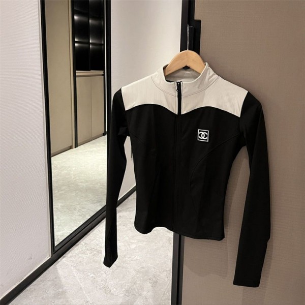 Chanel シャネルハイブランドスポーツジャケット レディース ランニングウェア 吸汗速乾 パーカー ジャージ ヨガウェア ジムウェア フィットネス 登山着 UVカット 指穴付き 着痩せ 春夏秋用 S - 2XL