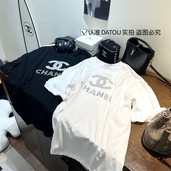 Chanel シャネルブランドtシャツオーバーサイズ夏tシャツブランドかわいいハイブランド半袖tシャツ男女兼用Tシャツカットソーペアカップル