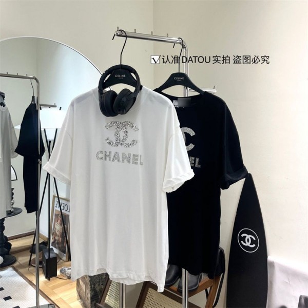 Chanel シャネルブランドtシャツオーバーサイズ夏tシャツブランドかわいいハイブランド半袖tシャツ男女兼用Tシャツカットソーペアカップル
