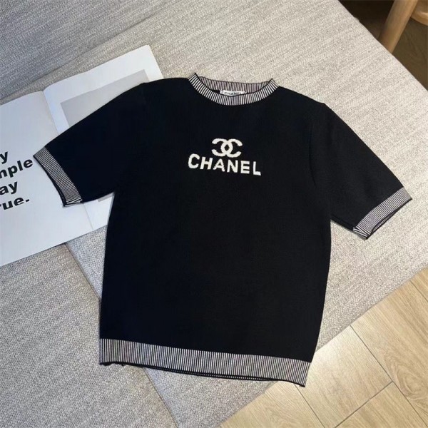 Chanel シャネルtシャツハイブランド半袖 レディース ニット Tシャツ 夏服 ニットｔシャツ ギフト プレゼント夏 薄手 体型カバー 着痩せ おしゃれ 通勤 学生 高校生 ファッション S - L