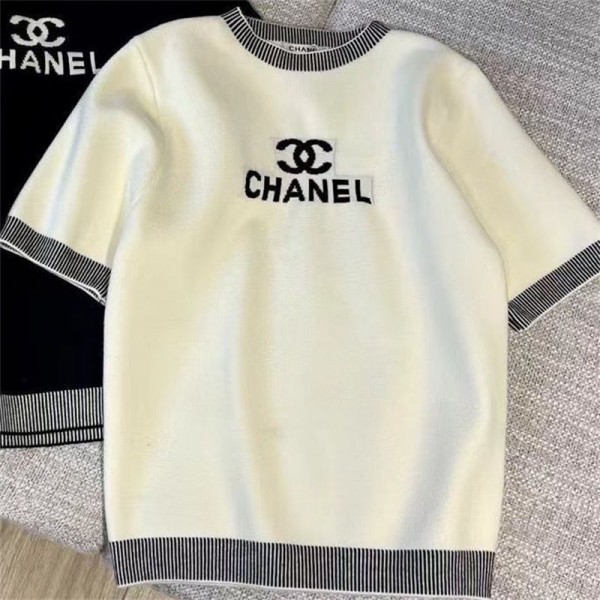 Chanel シャネルtシャツハイブランド半袖 レディース ニット Tシャツ 夏服 ニットｔシャツ ギフト プレゼント夏 薄手 体型カバー 着痩せ おしゃれ 通勤 学生 高校生 ファッション S - L