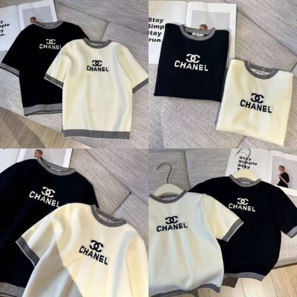 Chanel シャネルtシャツハイブランド半袖 レディース ニット Tシャツ 夏服 ニットｔシャツ ギフト プレゼント夏 薄手 体型カバー 着痩せ おしゃれ 通勤 学生 高校生 ファッション S - L
