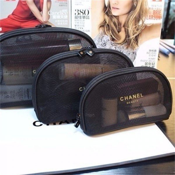 Chanel シャネルハイブランドメッシュ化粧ポーチ 化粧品収納 3枚入り メイクポーチ ジッパー付き ファイル整理収納バッグ 化粧品入れ 小物入れ 超軽量 半透明 簡約 持ち運び 普段使い 旅行 出張用