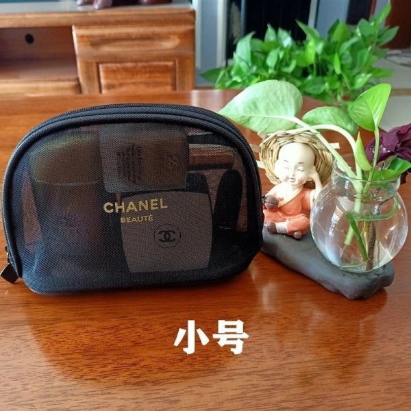 Chanel シャネルハイブランドメッシュ化粧ポーチ 化粧品収納 3枚入り メイクポーチ ジッパー付き ファイル整理収納バッグ 化粧品入れ 小物入れ 超軽量 半透明 簡約 持ち運び 普段使い 旅行 出張用