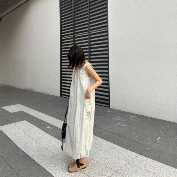 Chanel シャネルブランドノースリーブワンピース ロングワンピース インナー ロング丈 S - L ポケット付き ゆったり Uネック スタイルアップ イレギュラーヘム 切り替え アーティスティック ゆったり 大きいサイズ エレガント カジュアル 春夏