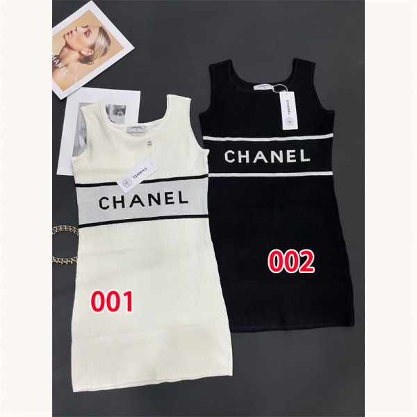 Chanel シャネルブランドタンクワンピース ミディアムドレス ニットワンピース ノースリーブ キャバ嬢 キャバクラ ラウンジ リブニット 膝丈 レディース S - L