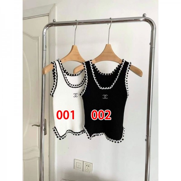 Chanel シャネル ブランド レディース ニットキャミソール タンクトップボタン ニット リブニット生地 セクシー ノースリーブ トップス インナー リブキャミソール おしゃれ 重ね着インナー ベーシックタンクトップ