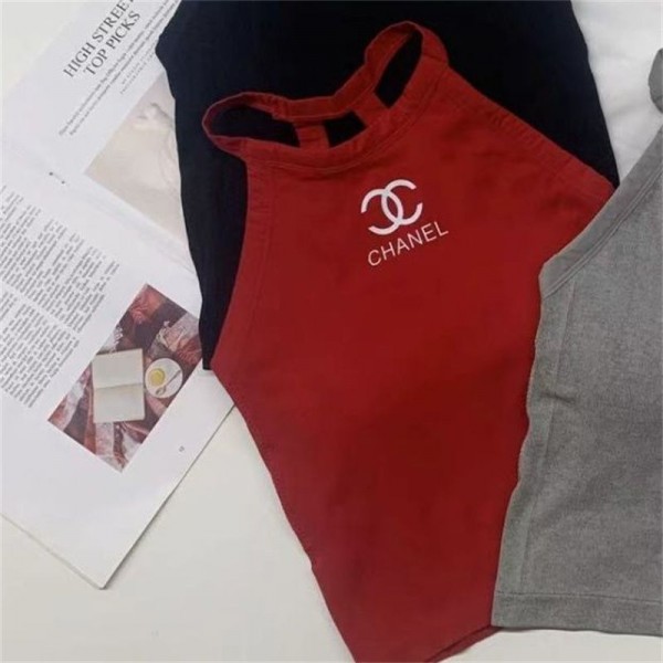 Chanel シャネルブランドショート丈 タンクトップ カップ付き レディース S - L ノースリーブ インナー ホルターネック ブラトップス スポーツ ヨガ ルームウェア トップス セクシー パット付き 見せキャミやインナー