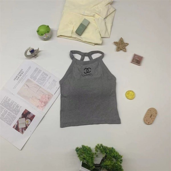 Chanel シャネルブランドショート丈 タンクトップ カップ付き レディース S - L ノースリーブ インナー ホルターネック ブラトップス スポーツ ヨガ ルームウェア トップス セクシー パット付き 見せキャミやインナー