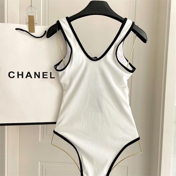 Chanel シャネルブランド体型カバー水着 レディース ワンピースビキニ ハイレグ セクシー 大きいサイズ 着痩せ バスト盛れる スイムドレス パッド入る ワイヤーなし ビーチウェア 黒 白 S - XL