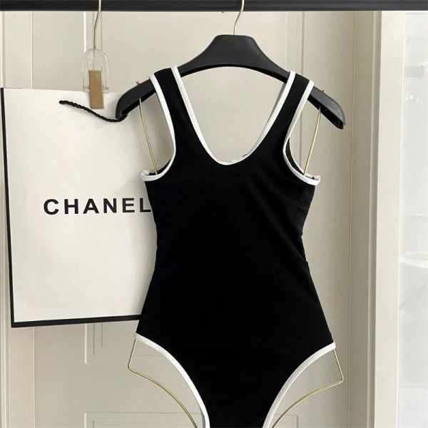Chanel シャネルブランド体型カバー水着 レディース ワンピースビキニ ハイレグ セクシー 大きいサイズ 着痩せ バスト盛れる スイムドレス パッド入る ワイヤーなし ビーチウェア 黒 白 S - XL