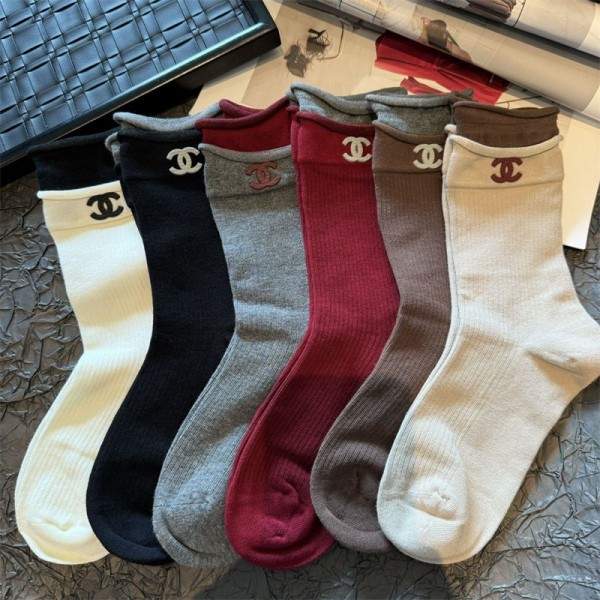 Chanel シャネルハイブランド ソックス 綿製コットン 靴下 メンズ 通気性ソックス 女の子好き 韓国ブランドソックス 男女兼用 ファッション 6足セット