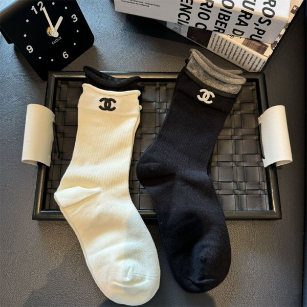 Chanel シャネルハイブランド ソックス 綿製コットン 靴下 メンズ 通気性ソックス 女の子好き 韓国ブランドソックス 男女兼用 ファッション 6足セット