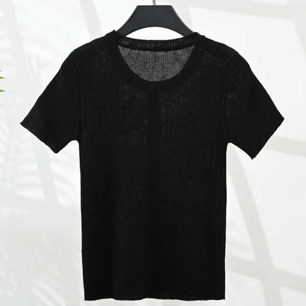 Chanel シャネルブランドニット レディース セーター 半袖 サマーニット カットソー ボタン付き 可愛い 柔か 肌触りが良い 薄手 伸縮性 刺繍 シンプル おしゃれ 着回し力 ニットソー 普段着 トップス 夏