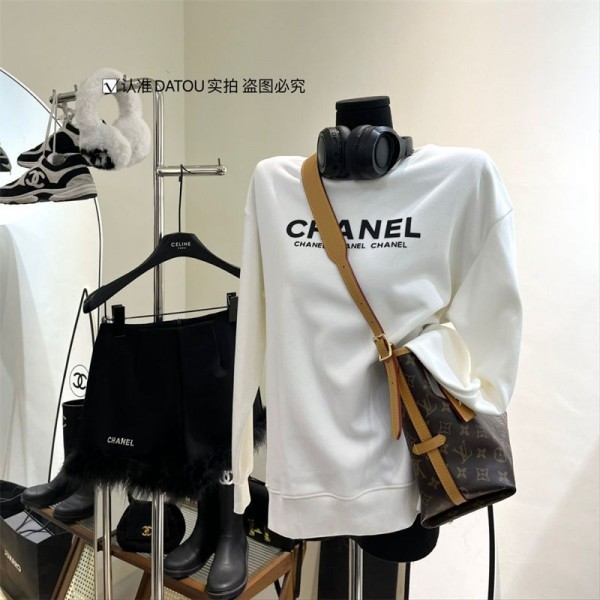 Chanel シャネルハイブランドプルオーバーパーカー偽物ブランドスウェット上着ゆったりレディース 服 コピー トレーナースウェットパーカー 裏起毛 