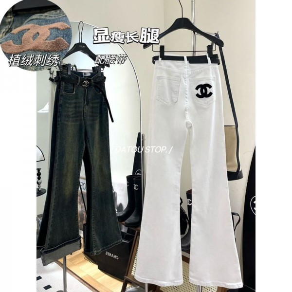 シャネルデニムズボン 細見え Chanel ブランドスキニーパンツ レディース S - XL ズボン 黒パンツレディース ジーンズ ジーパン 白パン パンツ フレアパンツ ウエストゴム ストレッチ ハイウエスト