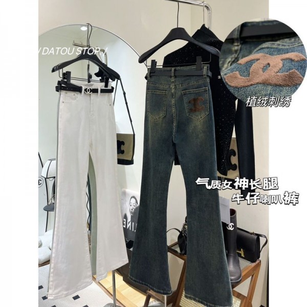 シャネルデニムズボン 細見え Chanel ブランドスキニーパンツ レディース S - XL ズボン 黒パンツレディース ジーンズ ジーパン 白パン パンツ フレアパンツ ウエストゴム ストレッチ ハイウエスト