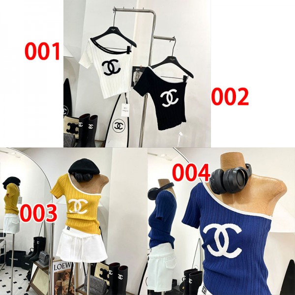 Chanel シャネルブランドレディース ワンショルダー ノースリーブ ニット ドローストリング アシンメトリー ヘム ルーシュ チューブ トップ