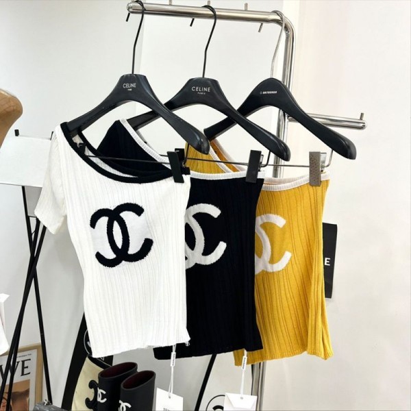 Chanel シャネルブランドレディース ワンショルダー ノースリーブ ニット ドローストリング アシンメトリー ヘム ルーシュ チューブ トップ