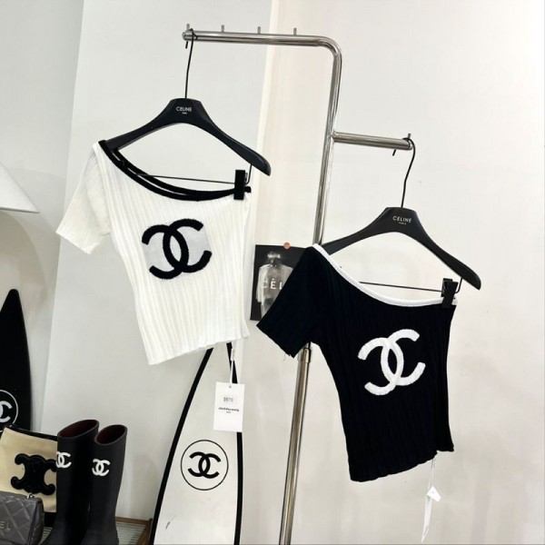 Chanel シャネルブランドレディース ワンショルダー ノースリーブ ニット ドローストリング アシンメトリー ヘム ルーシュ チューブ トップ