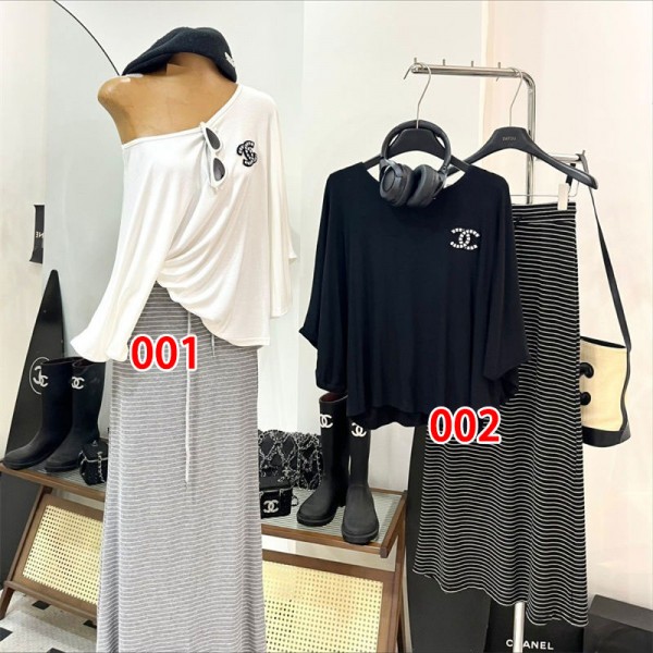Chanel シャネルブランドセットアップ レディース 春秋夏 2点セット ロングスカート 大きいサイズ Ｔシャツ ブラウス 体型カバー パンツスーツ パンツドレス 上下セット カジュアル ゆったり 春服 夏服 秋服 通勤通学 オフィス