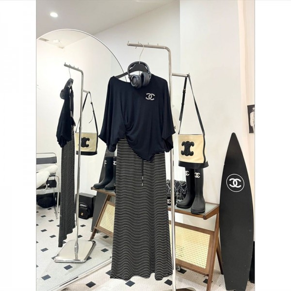 Chanel シャネルブランドセットアップ レディース 春秋夏 2点セット ロングスカート 大きいサイズ Ｔシャツ ブラウス 体型カバー パンツスーツ パンツドレス 上下セット カジュアル ゆったり 春服 夏服 秋服 通勤通学 オフィス