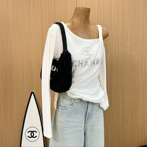 Chanel シャネルブランドオフショルダー カットソー 長袖Tシャツ レディース 肩出し トップス ワンショルダーTシャツ ブラウス セクシー ロング T シャツ 薄手スリム 着痩せ おしゃれ 春秋冬