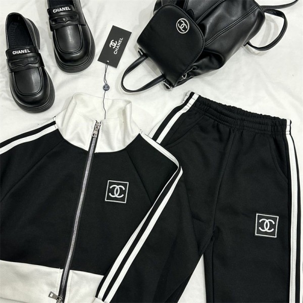 Chanel シャネルブランド子供服 パンツセット 女の子 ジャージ 上下セット スウェット セットアップ 120 - 160cm パーカー ジップアップ ロングパンツ キッズ 2点セット 運動着 ゆったり リブ編み カジュアル 可愛い 春秋 ガールズ お洒落 