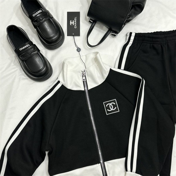 Chanel シャネルブランド子供服 パンツセット 女の子 ジャージ 上下セット スウェット セットアップ 120 - 160cm パーカー ジップアップ ロングパンツ キッズ 2点セット 運動着 ゆったり リブ編み カジュアル 可愛い 春秋 ガールズ お洒落 