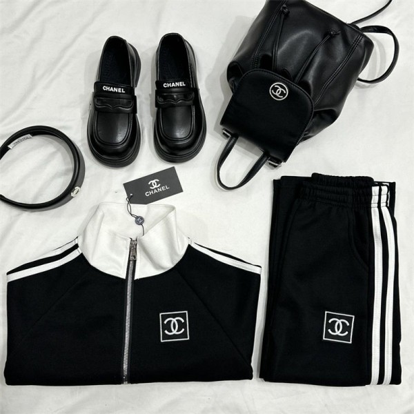Chanel シャネルブランド子供服 パンツセット 女の子 ジャージ 上下セット スウェット セットアップ 120 - 160cm パーカー ジップアップ ロングパンツ キッズ 2点セット 運動着 ゆったり リブ編み カジュアル 可愛い 春秋 ガールズ お洒落 