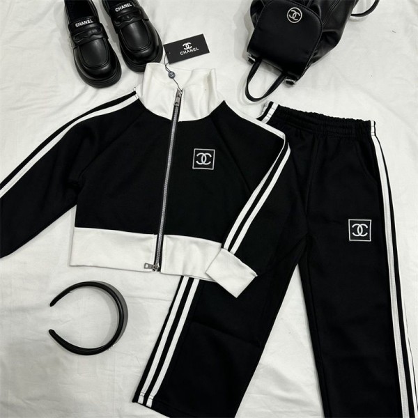 Chanel シャネルブランド子供服 パンツセット 女の子 ジャージ 上下セット スウェット セットアップ 120 - 160cm パーカー ジップアップ ロングパンツ キッズ 2点セット 運動着 ゆったり リブ編み カジュアル 可愛い 春秋 ガールズ お洒落 