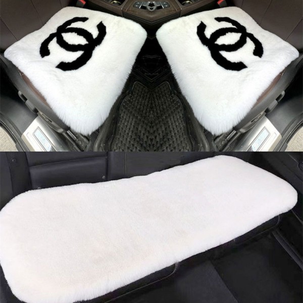 ブランドシャネル もこもこカーシートクッション 可愛い 車用 シートクッション 3点セット おしゃれ CAHANEL シートカバー 運転席 助手席 後部座席 車用アクセサリー